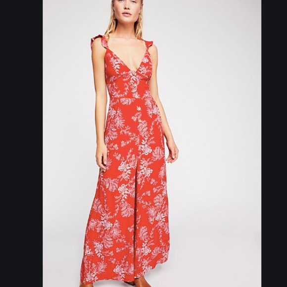 Free People Be The One Jumpsuit Floral Ruffle Red - Picture 8 of 8